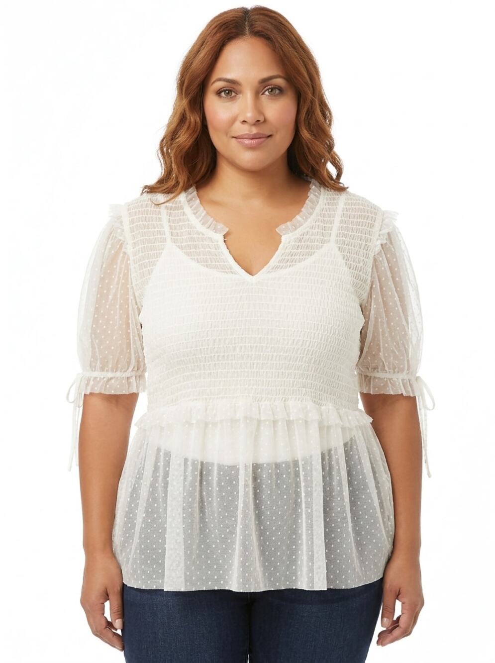 Forever 21 White Ruffle Peplum V-Neck Knit Blouse Women Plus Size 3X